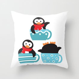 Trio coffee penguins 2 Throw Pillow