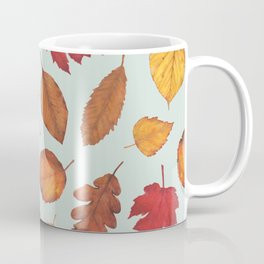 Autumn Leaves Illustration Pattern | Pale Green Leaves Pattern | Oak Linden Maple pattern Coffee Mug