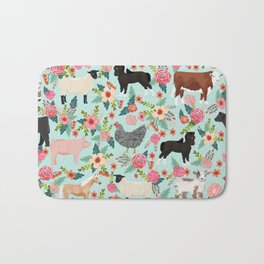 Farm animal sanctuary pig chicken cows horses sheep floral pattern gifts Badematte