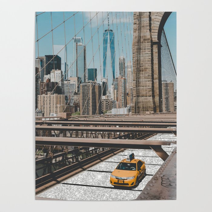 Brooklyn Bridge  Poster | Photography, Glitter, Watercolor, Painting, Paint-splatter, Aesthetic, Shimmer, Skyscraper, Nyc, Chicago