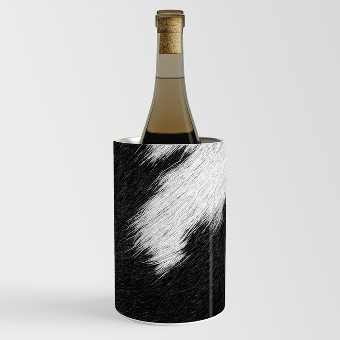 Black and White Cowhide Fur Wine Chiller