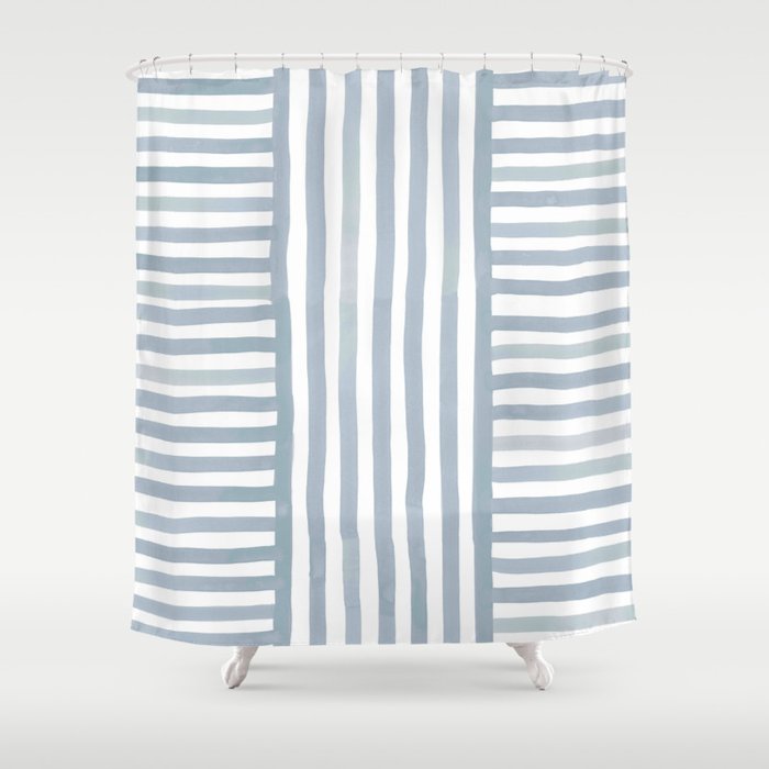 Silk Weave In Light Blue Shower Curtain, Blue And Cream Striped Shower Curtain Fabric
