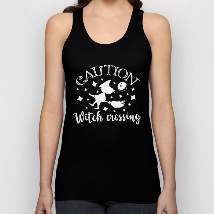Caution Witch Crossing Halloween Funny Cute Tank Top