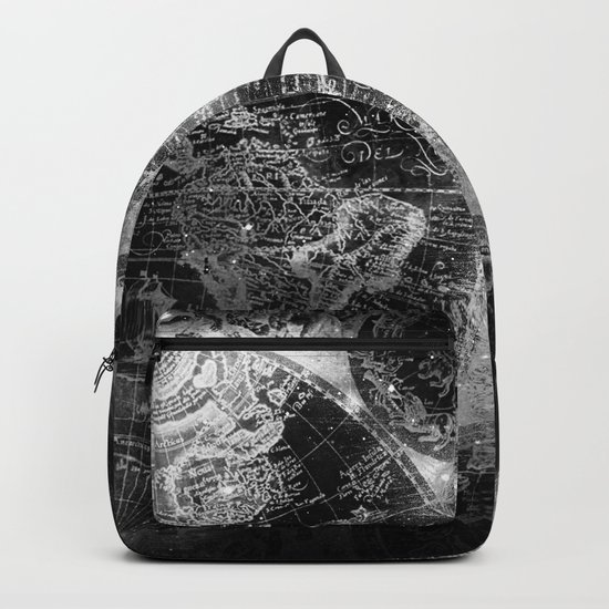 Antique Map Space Stars Black and White Backpack