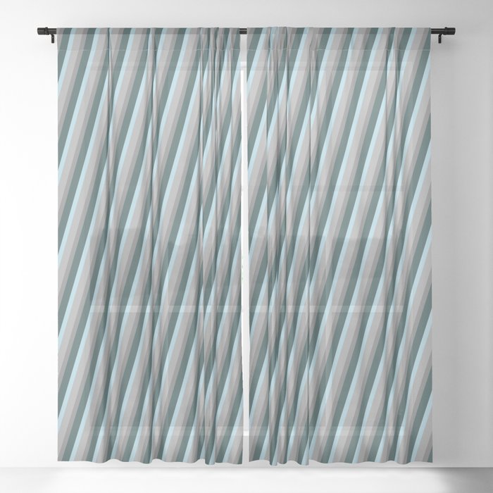 Grey, Dark Slate Gray, Light Blue & Dark Grey Colored Striped/Lined Pattern Sheer Curtain