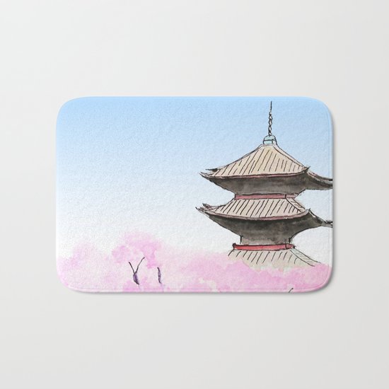Temple and sakura Bath Mat