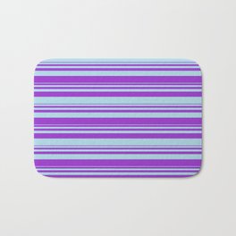 [ Thumbnail: Dark Orchid & Light Blue Colored Stripes/Lines Pattern Bath Mat ]
