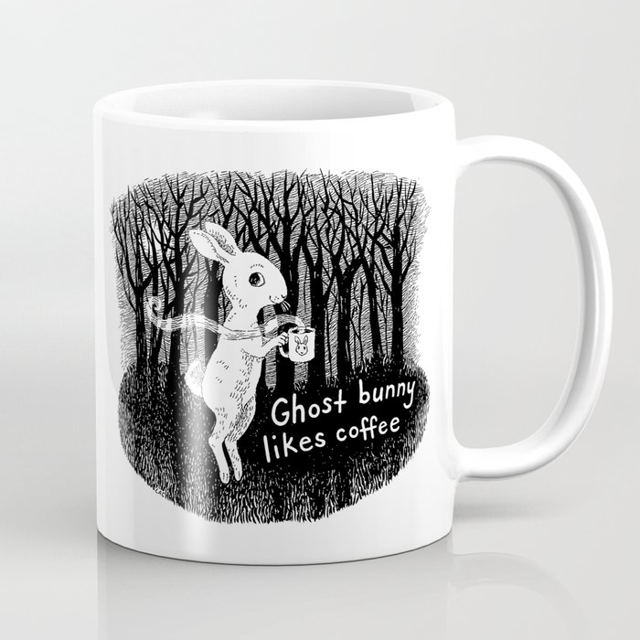 Ghost bunny likes coffee Coffee Mug