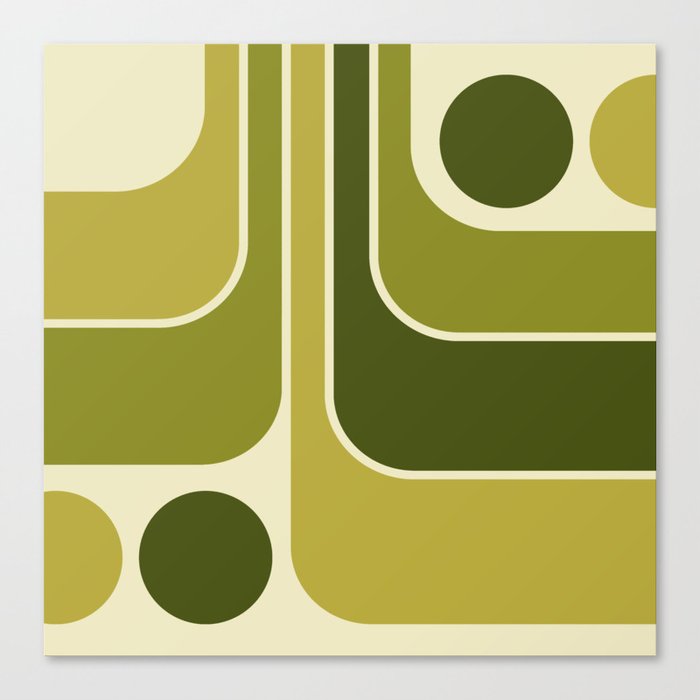 Mid Century Modern Decoration 663 Olive Green and Beige Canvas Print