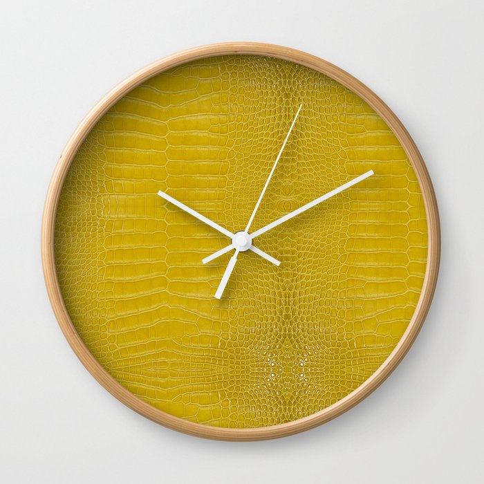 Yellow Alligator Leather Print Wall Clock