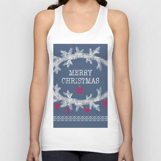 Merry christmas and happy new year greeting card wreath background Unisex Tank Top