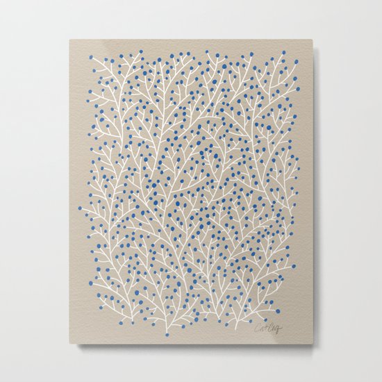 Blue & White Berry Branches Metal Print