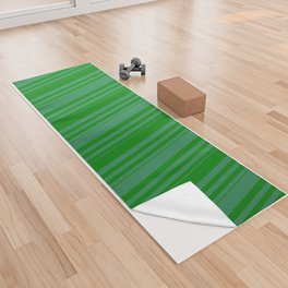 [ Thumbnail: Sea Green & Green Colored Striped Pattern Yoga Towel ]