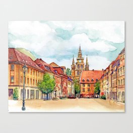 Ansbach Skyline Cityscape Watercolor Canvas Print