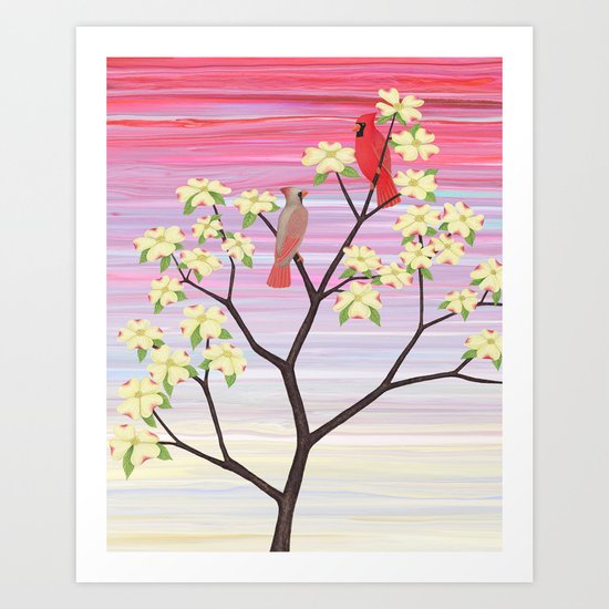 cardinals and dogwood blossoms Art Print