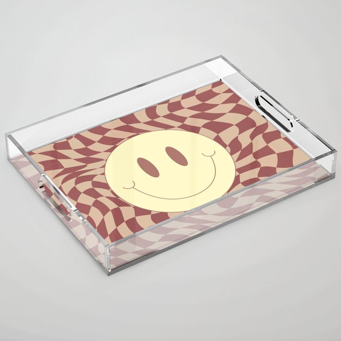 Smiley terracotta wavy checker Acrylic Tray