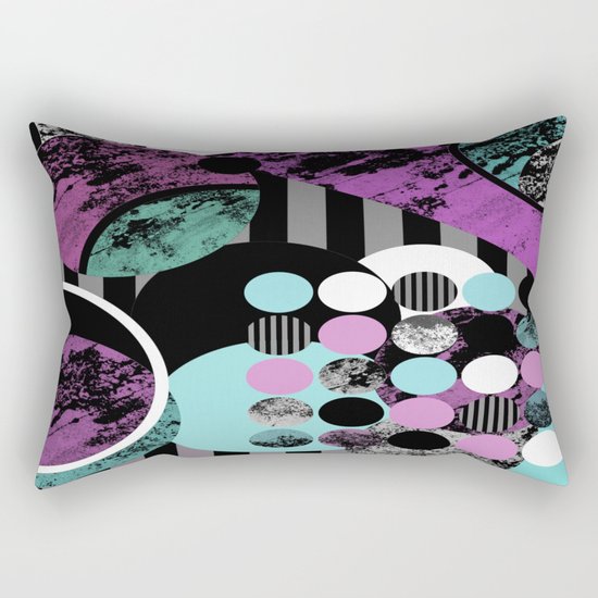 Bits N Pieces II - Abstract, geometric, textured, stripes, cyan, blue, pink, black, artwork Rectangular Pillow
