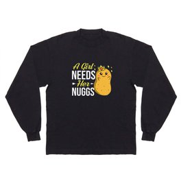 Chicken Nugget Girl Queen Vegan Nuggs Fries Long Sleeve T-shirt
