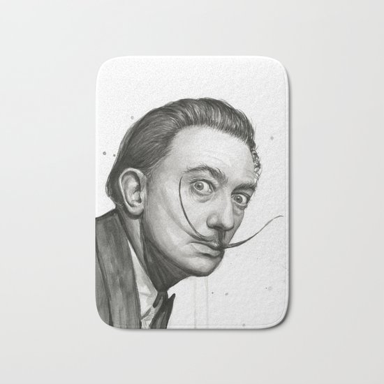 Salvador Dali Watercolor Portrait Bath Mat