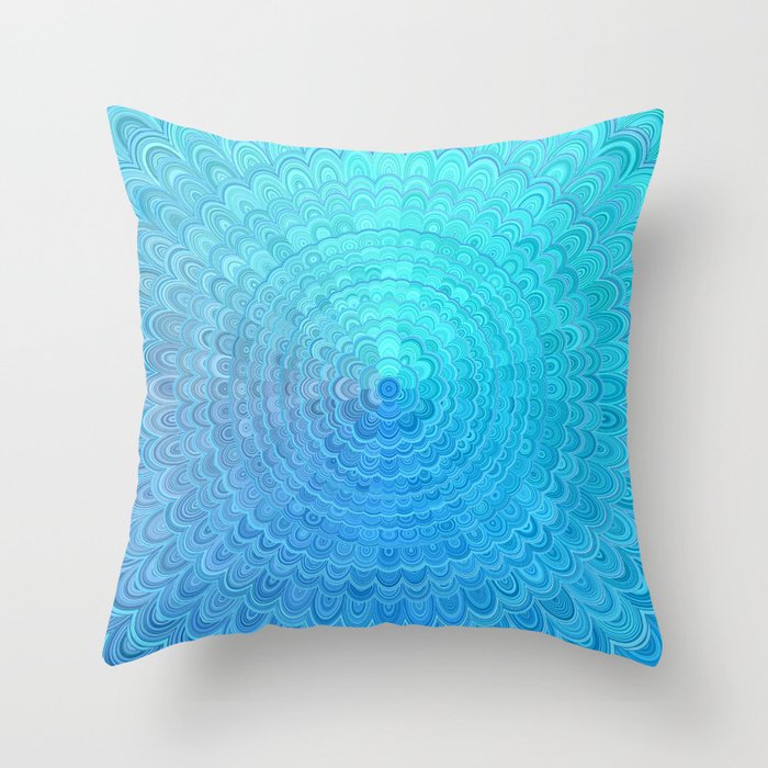 Light Blue Floral Circle Mandala Throw Pillow