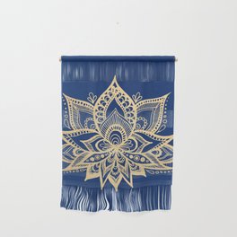 Gold and Blue Lotus Flower Mandala Wall Hanging