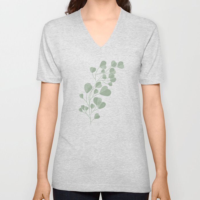 Watercolor Green Plant V Neck T Shirt
