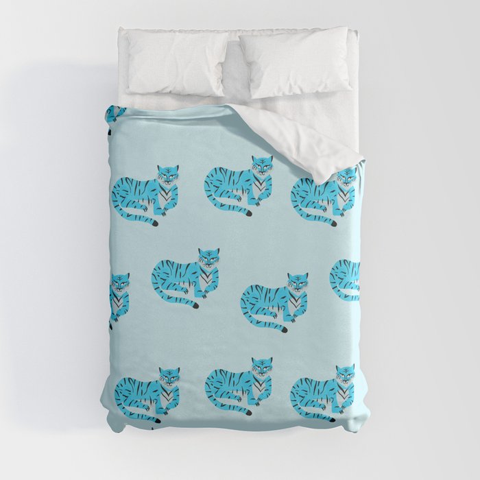 Relaxing tiger teal-blue background Duvet Cover