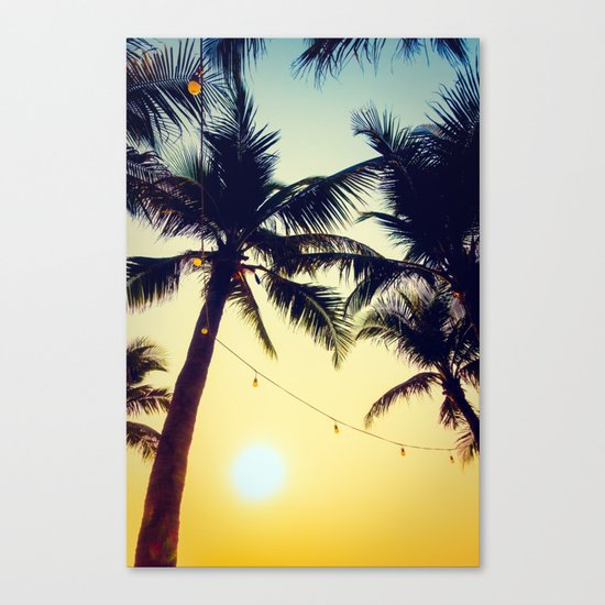 Vintage Palm trees with patio lanterns Canvas Print