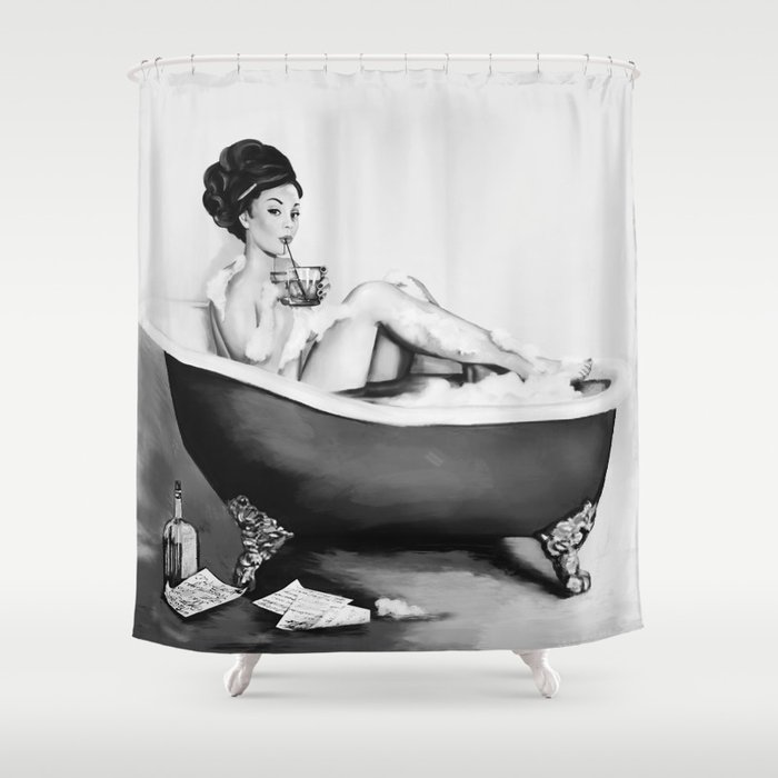 Cocktails In The Bath: Black & White Version Shower Curtain