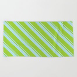 [ Thumbnail: Powder Blue and Green Colored Lines Pattern Beach Towel ]