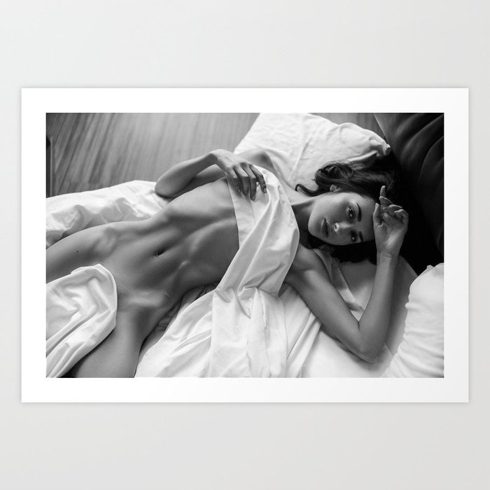The Girl on the Train, Nude portrait black and white photography Art Print