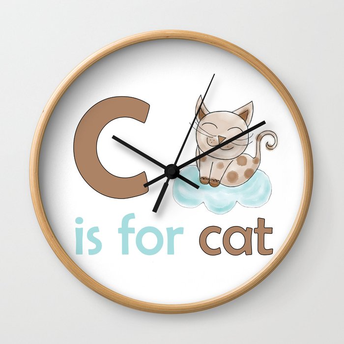 C is for Cat, children alphabet for kids room and nursery Wall Clock