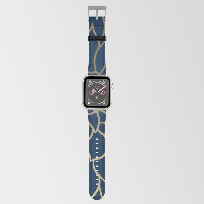 Floral Prints, Line Art, Navy Blue and Gold Apple Watch Band
