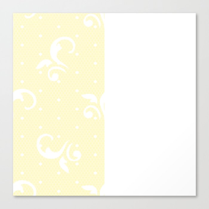 White Floral Curls Lace Vertical Split on Butter Yellow Canvas Print