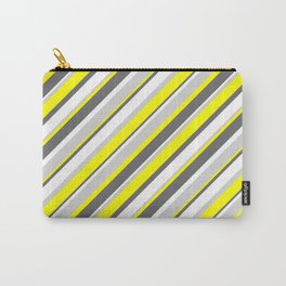 [ Thumbnail: Yellow, Dim Gray, White & Light Grey Colored Stripes Pattern Carry-All Pouch ]
