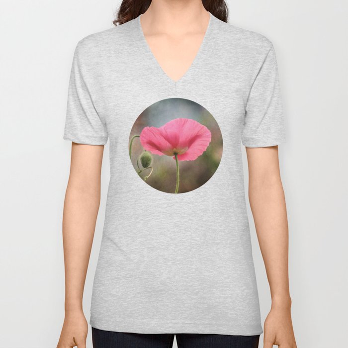 Elegant Pink Poppy (vintage edit) V Neck T Shirt