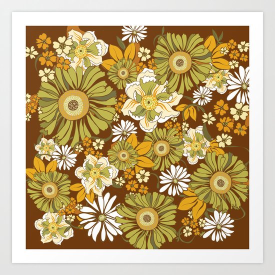 70s Retro Flower Power Boho Pattern Art Print By Chrissyink Society6
