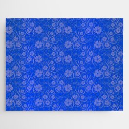Blue White Silk Metallic Floral Modern Collection Jigsaw Puzzle