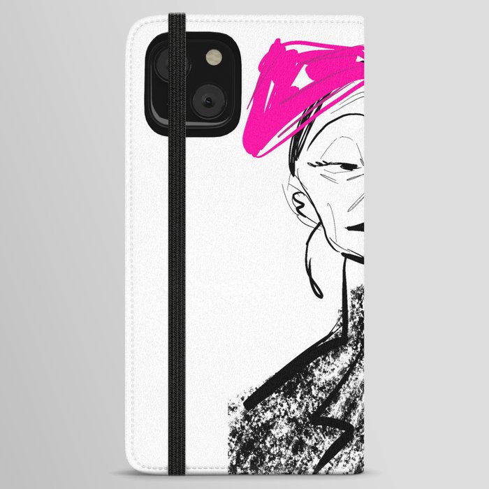 Woman Portrait Illustration Minimalist Pink Woman Face iPhone Wallet Case