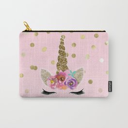 Floral Trendy Modern Unicorn Horn Gold Confetti Carry-All Pouch