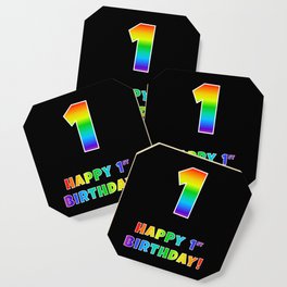 [ Thumbnail: HAPPY 1ST BIRTHDAY - Multicolored Rainbow Spectrum Gradient Coaster ]