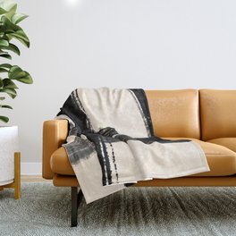 Abstract Minimalist Painted Brushstrokes in Black and Almond Cream 1 Throw Blanket
