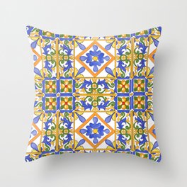 Summer,colourful detailed, Sicilian style art Throw Pillow