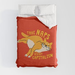 Anti-Capitalist Communist Cat - Take Naps, Destroy Capitalism Red Duvet Cover