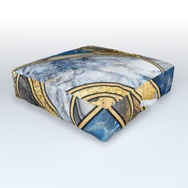 Art Deco Gold + Midnight Blue Abstract Chevron Outdoor Floor Cushion