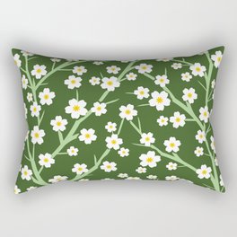 White Blossoms - olive green 1 Rectangular Pillow