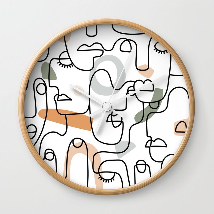 Single Line Faces Wall Clock