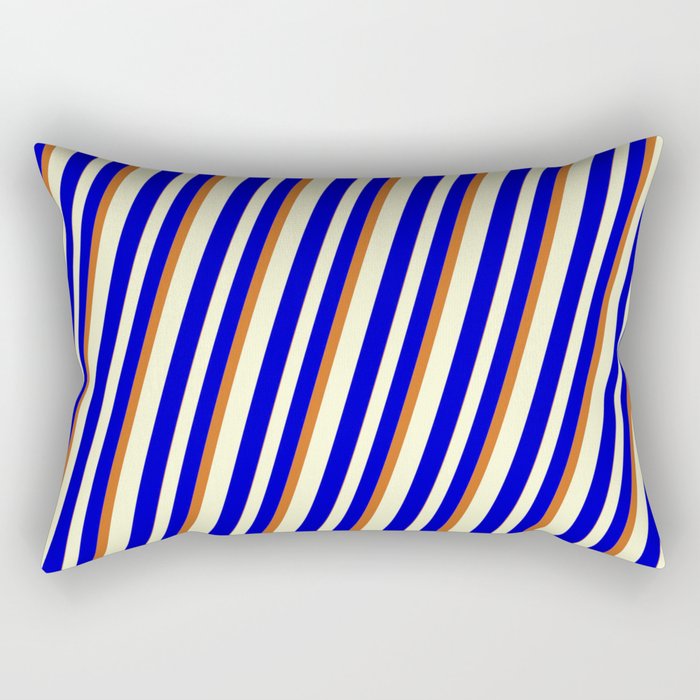 Light Yellow, Blue & Chocolate Colored Lined/Striped Pattern Rectangular Pillow