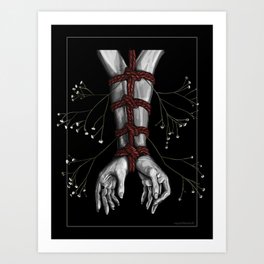 Shibari Arms and Hands Tied with Red Rope - Art Print Art Print