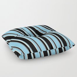 [ Thumbnail: Sky Blue, Beige, Black, and Grey Colored Stripes Pattern Floor Pillow ]